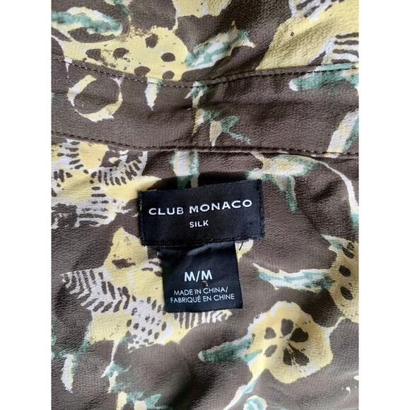 Club Monaco Midi Shirtdress in Brown Floral Medium Long Sleeve Button Front Silk - Picture 7 of 7